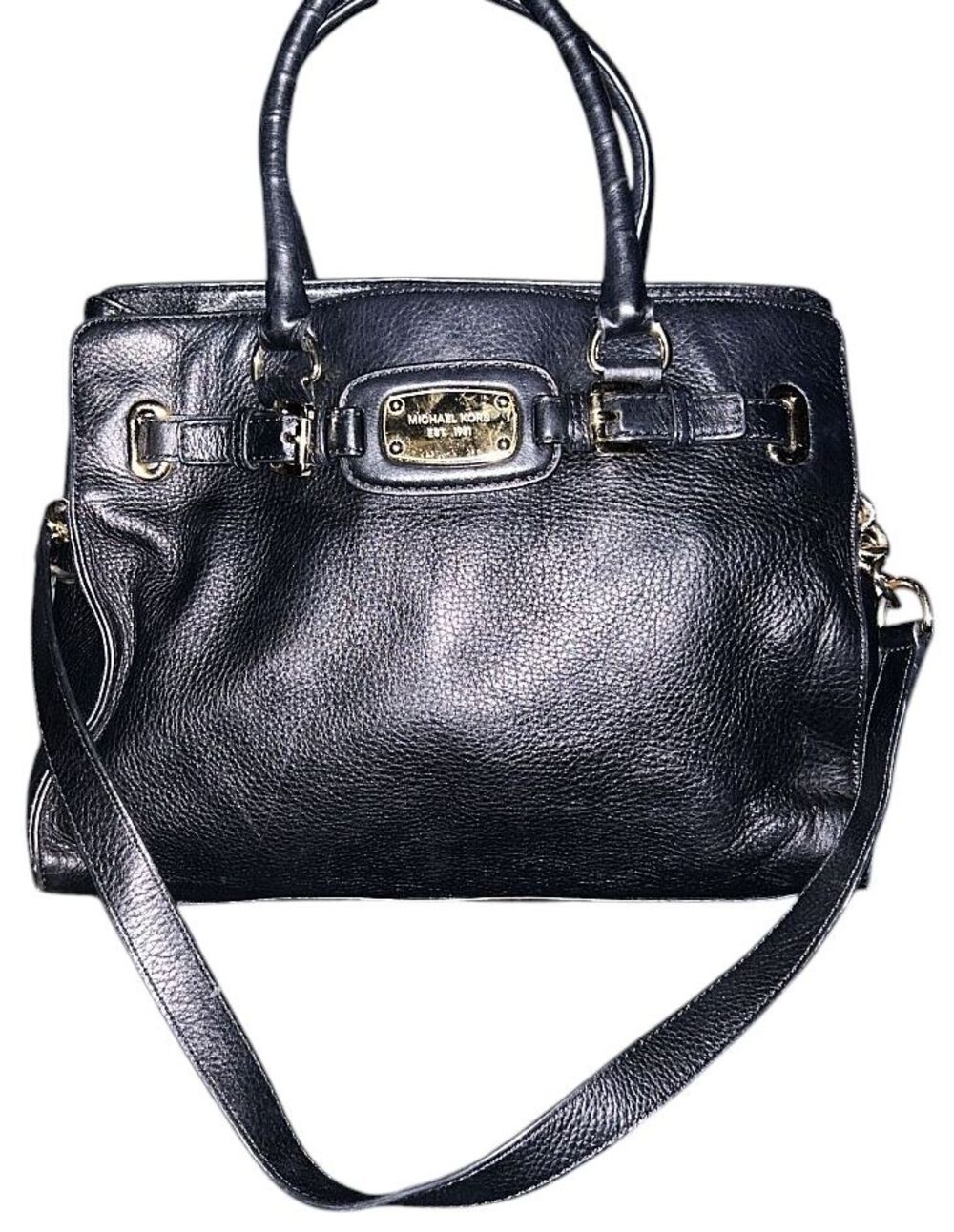 Michael Kors Hamilton East West Black Pebbled Leather Tote Bag 38T1XHMT9L